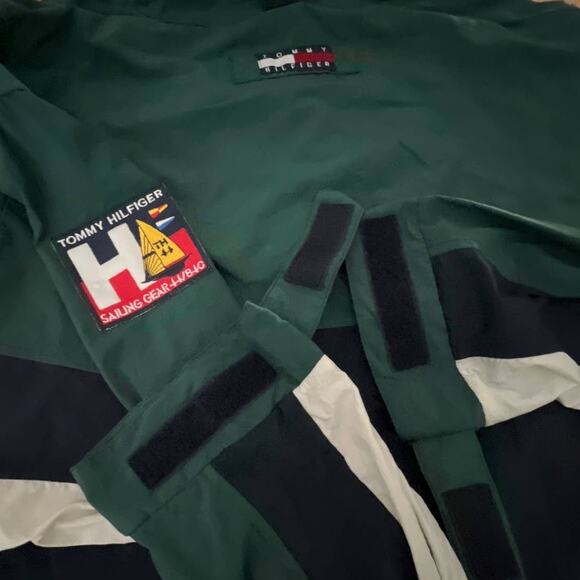 VTG Tommy Hilfiger Sailing Gear 1/4 Zip Hooded Pullover Anorak Green Blue Large - Picture 8 of 12